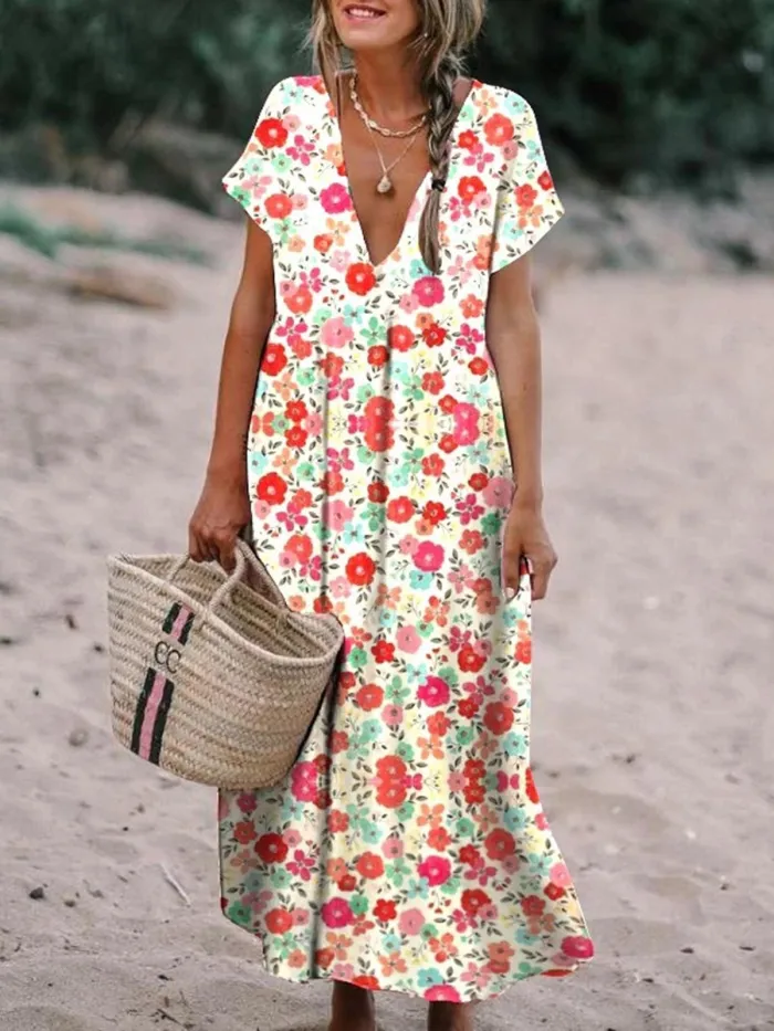 Floral-Printed Maxi Holiday Dress