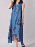 High-Low Round Neck Printed Maxi Dress