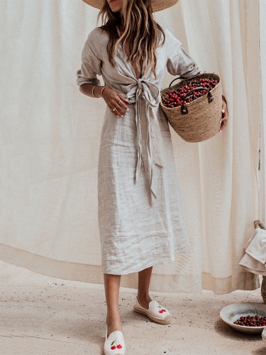 Solid Linen Bandage Fall Dress