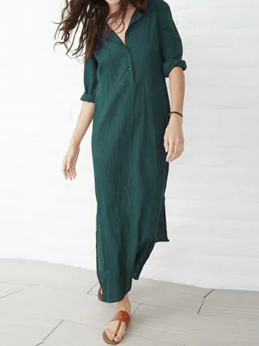 Dark Blue Casual Slit Plus Size Dress
