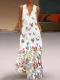 Butterfly Printed Maxi Dresses V Neck White Women Dresses Shift Daily
