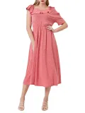 Red Short Sleeve Cotton-Blend Dresses
