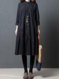 Women Long Sleeve Casual Cotton Solid Dress