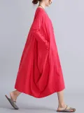 Oversized Round Neck Pocket  Plain Shift Plus Size Dress