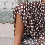 Coffee Polka Dots Round Neck Casual Maxi Dresses