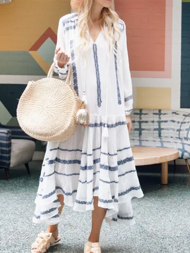 White V Neck Casual Dresses