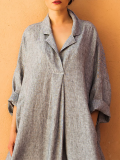 Paneled Cotton Basic Long Sleeve A-line Midi Dress