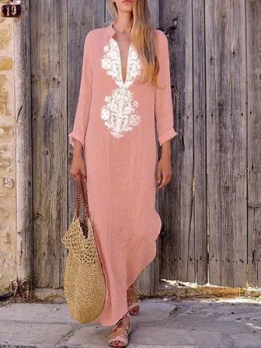 Women Casual Cotton Dress Shift Holiday Maxi Dresses