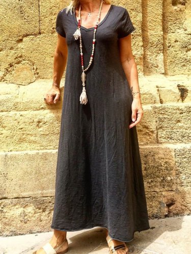 Cotton casual loose short-sleeved dress