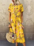 Yellow Short Sleeve Casual Printed Dresses