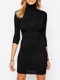 Casual Solid Turtle Neck Knitted Fall Dress