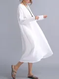 Oversized Round Neck Pocket  Plain Shift Plus Size Dress