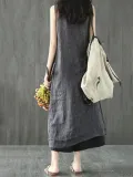 Linen Maxi Dress Plus Size  Crew Neck Shift Sleeveless Casual