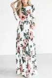 Round Neck Floral Long Sleeve Maxi Dresses