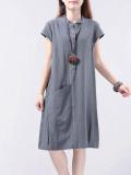 Unique Pocket A-Line Linen Dress