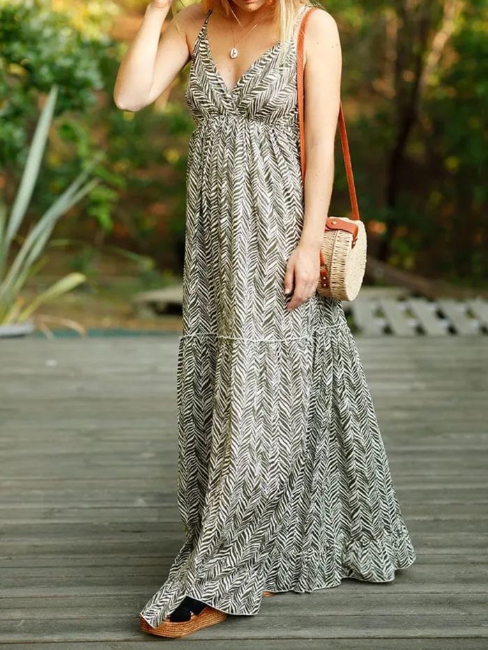Sleeveless Printed Chiffon Casual Dresses