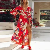 Explosive Printing Horn Sleeve Plus Size Dress