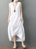 Sleeveless Asymmetrical Solid Color Linen Dress