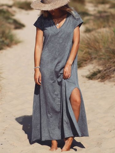 Solid Cotton Casual Dresses