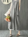 Linen Maxi Dress Plus Size  Crew Neck Shift Sleeveless Casual