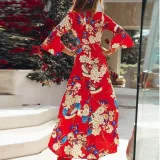 Explosive Printing Horn Sleeve Plus Size Dress