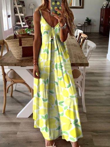 Lemon-Printed Maxi Holiday Dress