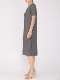 Women Plus Size Slit V Neck A-line Solid Shift Casual Midi Dress