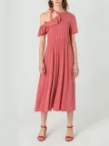 Red Short Sleeve Cotton-Blend Dresses