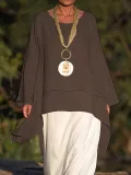 Casual Long Sleeve Plus Size Crew Neck Blouse