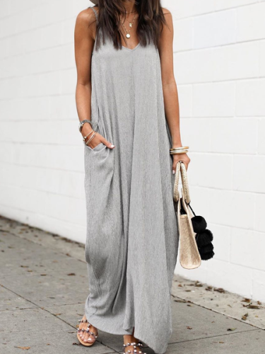 Grey Casual Sleeveless Cotton Solid Dresses