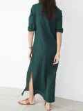 Dark Blue Casual Slit Plus Size Dress