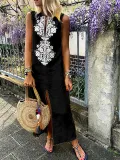 Sleeveless Geometric Casual Linen Maxi Dresses