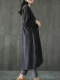 Black Solid Casual Crew Neck Cotton Casual Dress