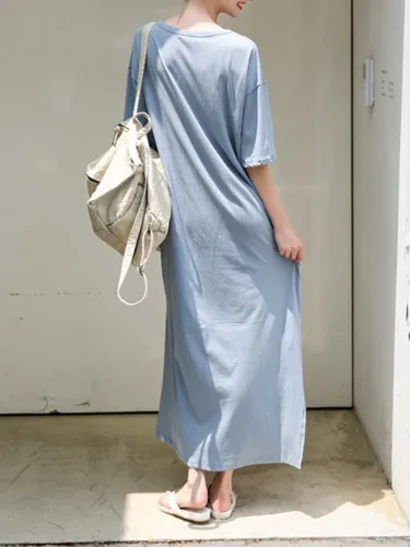 Women Plus Size Dress Shift Daily Short Sleeve Casual Solid Maxi Dress