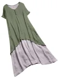 V Neck Short Sleeve Solid Linen Dresses