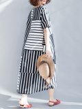 Women Black Striped  Holiday A-Line Daily Pockets Maxi  Dress