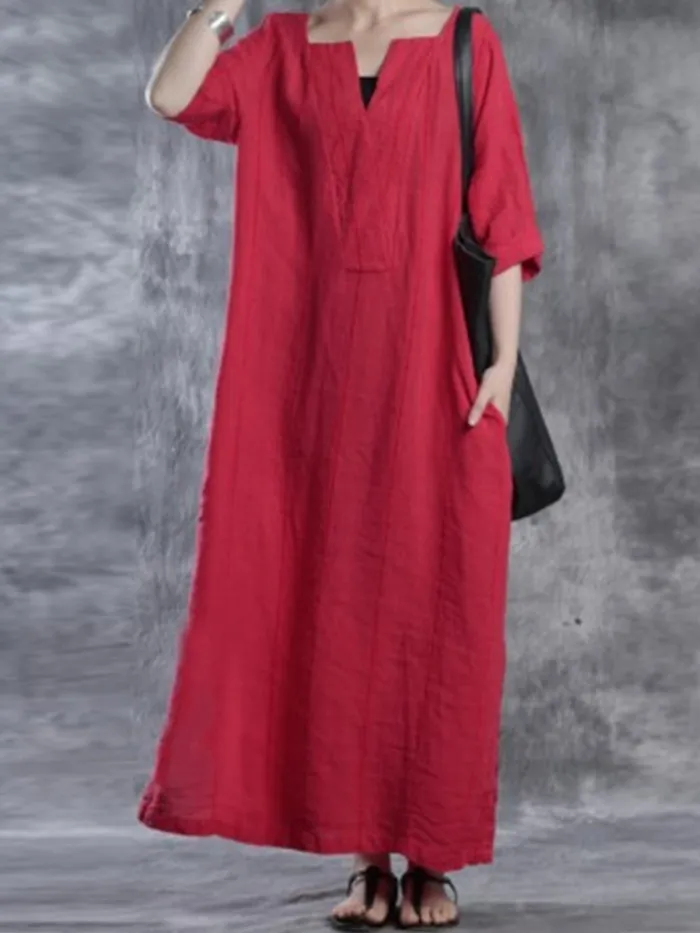 Red Solid Shift Simple Basic Casual Dress