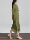 Long Sleeve Linen Cotton Crew Neck Casual Plus Size Dress