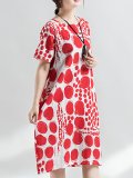 Short Sleeve Polka Dots Crew Neck Printed Casual Midi Plus Size Dress
