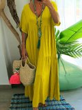 V Neck Women Dresses Going Out Paneled Casual Cotton Dresses