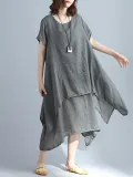Crew Neck Women Casual Dress A-line Daily Basic Tiered Dress