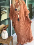 Boho Guipure Lace Short Sleeve Floral Dresses