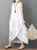 Sleeveless Asymmetrical Solid Color Linen Dress