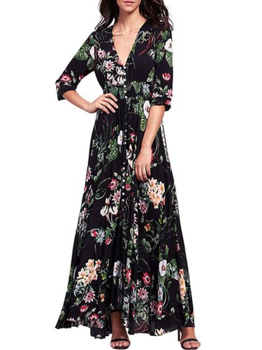 Women Buttoned Statement Floral Casual Dress