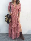 Warm Grey Floral Polyester Fall Dress