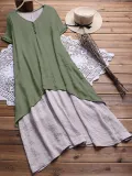 V Neck Short Sleeve Solid Linen Dresses