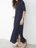 Dark Blue Casual Slit Plus Size Dress