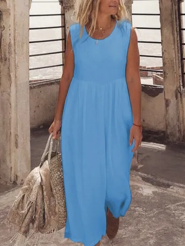 U-Neck Solid Casual Maxi Dresses