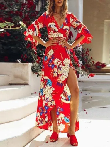 Explosive Printing Horn Sleeve Plus Size Dress