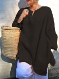 Womens Solid Casual V-Neck Long Sleeve Tops